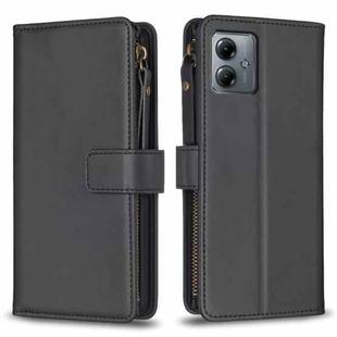 For Motorola Moto G14 4G 9 Card Slots Zipper Wallet Leather Flip Phone Case(Black)