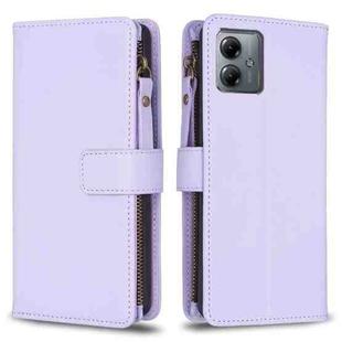 For Motorola Moto G14 4G 9 Card Slots Zipper Wallet Leather Flip Phone Case(Light Purple)