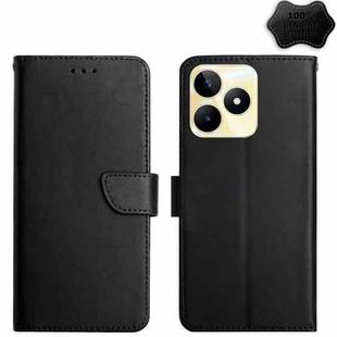 For Realme C53 Genuine Leather Fingerprint-proof Flip Phone Case(Black)