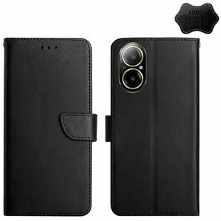 For Realme C67 4G Genuine Leather Fingerprint-proof Flip Phone Case(Black)