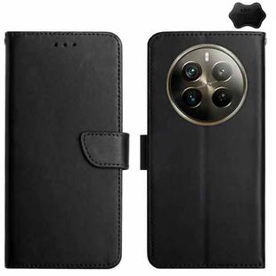 For Realme 12+ Global Genuine Leather Fingerprint-proof Flip Phone Case(Black)