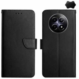 For Realme 12 5G Global Genuine Leather Fingerprint-proof Flip Phone Case(Black)