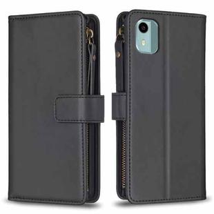 For Nokia C12 9 Card Slots Zipper Wallet Leather Flip Phone Case(Black)