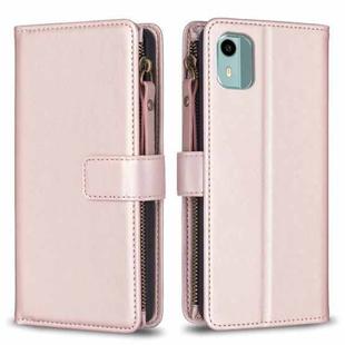 For Nokia C12 9 Card Slots Zipper Wallet Leather Flip Phone Case(Rose Gold)