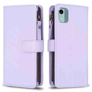 For Nokia C12 9 Card Slots Zipper Wallet Leather Flip Phone Case(Light Purple)