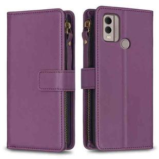 For Nokia C22 9 Card Slots Zipper Wallet Leather Flip Phone Case(Dark Purple)