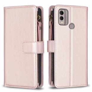 For Nokia C22 9 Card Slots Zipper Wallet Leather Flip Phone Case(Rose Gold)