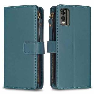 For Nokia C32 9 Card Slots Zipper Wallet Leather Flip Phone Case(Green)