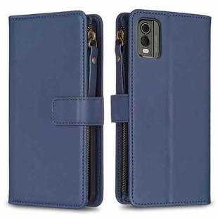 For Nokia C32 9 Card Slots Zipper Wallet Leather Flip Phone Case(Blue)