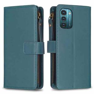 For Nokia G21 / G11 9 Card Slots Zipper Wallet Leather Flip Phone Case(Green)