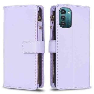 For Nokia G21 / G11 9 Card Slots Zipper Wallet Leather Flip Phone Case(Light Purple)