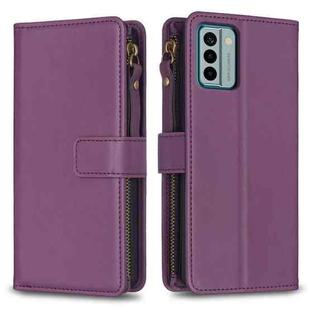 For Nokia G22 9 Card Slots Zipper Wallet Leather Flip Phone Case(Dark Purple)