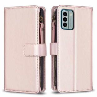 For Nokia G22 9 Card Slots Zipper Wallet Leather Flip Phone Case(Rose Gold)