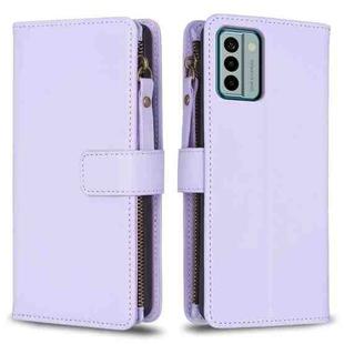 For Nokia G22 9 Card Slots Zipper Wallet Leather Flip Phone Case(Light Purple)