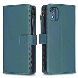 For Nokia C02 9 Card Slots Zipper Wallet Leather Flip Phone Case(Green)