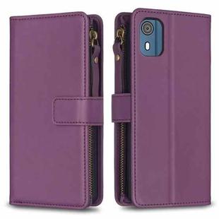 For Nokia C02 9 Card Slots Zipper Wallet Leather Flip Phone Case(Dark Purple)