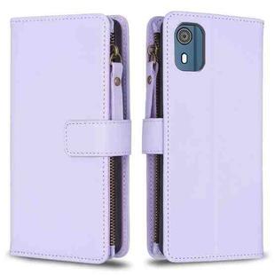 For Nokia C02 9 Card Slots Zipper Wallet Leather Flip Phone Case(Light Purple)