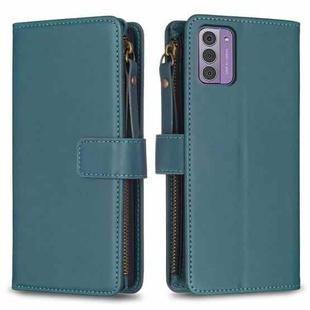 For Nokia G42/G310 9 Card Slots Zipper Wallet Leather Flip Phone Case(Green)