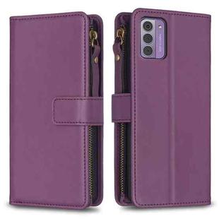 For Nokia G42/G310 9 Card Slots Zipper Wallet Leather Flip Phone Case(Dark Purple)