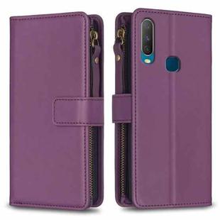 For vivo Y11 / Y15 / Y12 / Y17 9 Card Slots Zipper Wallet Leather Flip Phone Case(Dark Purple)