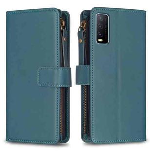 For vivo Y20 9 Card Slots Zipper Wallet Leather Flip Phone Case(Green)