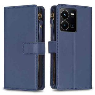 For vivo Y35 4G / Y22s 9 Card Slots Zipper Wallet Leather Flip Phone Case(Blue)