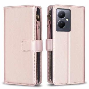 For vivo Y78 5G 9 Card Slots Zipper Wallet Leather Flip Phone Case(Rose Gold)