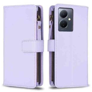 For vivo Y78 5G 9 Card Slots Zipper Wallet Leather Flip Phone Case(Light Purple)
