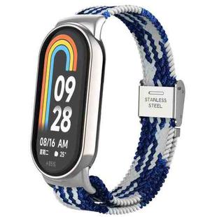 For Xiaomi Mi Band 8 Metal Head + Adjustable Nylon Braided Steel Buckle Watch Band(Blue White)