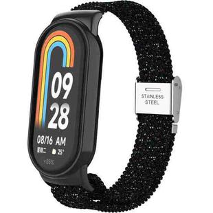 For Xiaomi Mi Band 8 Metal Head + Adjustable Nylon Braided Steel Buckle Watch Band(Starlight Black)