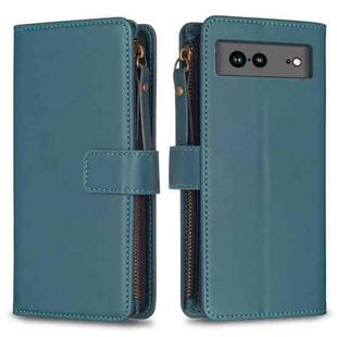 For Google Pixel 7a 9 Card Slots Zipper Wallet Leather Flip Phone Case(Green)