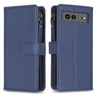 For Google Pixel 7a 9 Card Slots Zipper Wallet Leather Flip Phone Case(Blue)