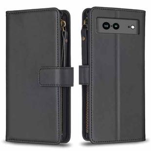 For Google Pixel 7a 9 Card Slots Zipper Wallet Leather Flip Phone Case(Black)
