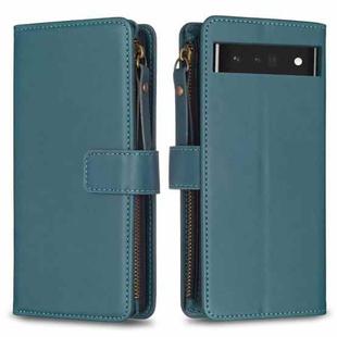 For Google Pixel 7 Pro 9 Card Slots Zipper Wallet Leather Flip Phone Case(Green)