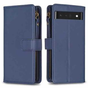 For Google Pixel 7 Pro 9 Card Slots Zipper Wallet Leather Flip Phone Case(Blue)
