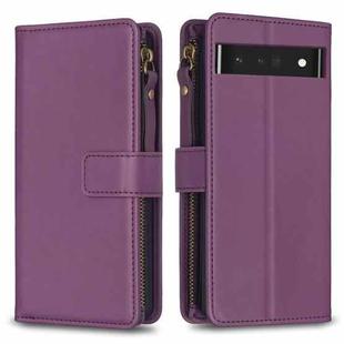 For Google Pixel 7 Pro 9 Card Slots Zipper Wallet Leather Flip Phone Case(Dark Purple)