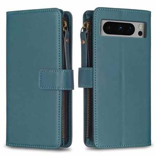 For Google Pixel 8 Pro 9 Card Slots Zipper Wallet Leather Flip Phone Case(Green)