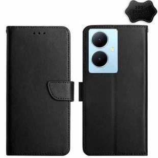 For vivo Y78+ Genuine Leather Fingerprint-proof Flip Phone Case(Black)