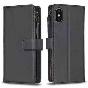 For iPhone XS / X 9 Card Slots Zipper Wallet Leather Flip Phone Case(Black)