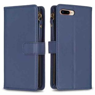For iPhone 8 Plus / 7 Plus 9 Card Slots Zipper Wallet Leather Flip Phone Case(Blue)