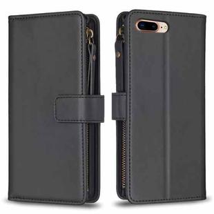 For iPhone 8 Plus / 7 Plus 9 Card Slots Zipper Wallet Leather Flip Phone Case(Black)