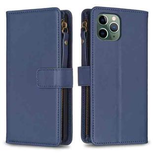 For iPhone 11 Pro 9 Card Slots Zipper Wallet Leather Flip Phone Case(Blue)