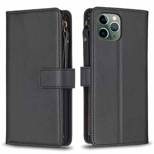For iPhone 11 Pro 9 Card Slots Zipper Wallet Leather Flip Phone Case(Black)