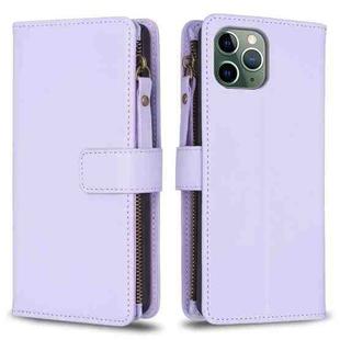 For iPhone 11 Pro 9 Card Slots Zipper Wallet Leather Flip Phone Case(Light Purple)