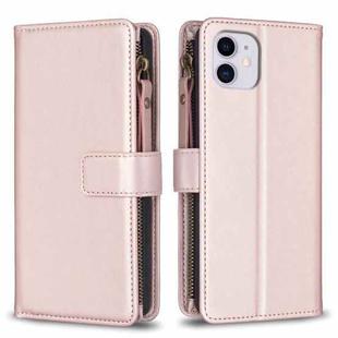 For iPhone 11 9 Card Slots Zipper Wallet Leather Flip Phone Case(Rose Gold)