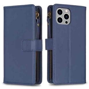 For iPhone 13 Pro 9 Card Slots Zipper Wallet Leather Flip Phone Case(Blue)