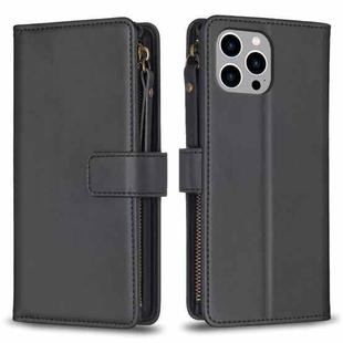 For iPhone 13 Pro 9 Card Slots Zipper Wallet Leather Flip Phone Case(Black)