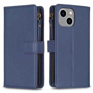 For iPhone 14 Plus 9 Card Slots Zipper Wallet Leather Flip Phone Case(Blue)