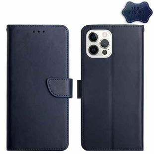 For iPhone 15 Pro Genuine Leather Fingerprint-proof Flip Phone Case(Blue)