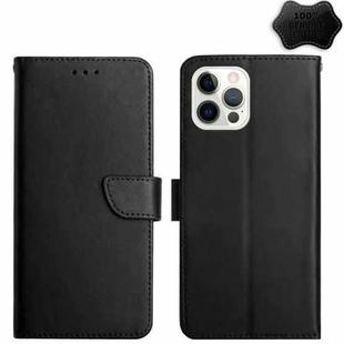 For iPhone 15 Pro Genuine Leather Fingerprint-proof Flip Phone Case(Black)